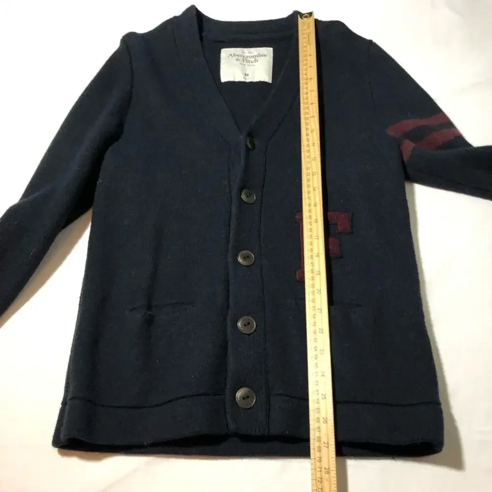 Vintage Abercrombie Fitch varsity v neck navy blue cardigan sweater mens M y2k